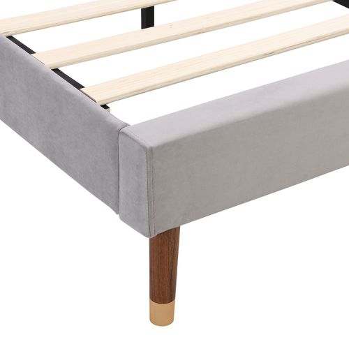 Lit Double 140x200 Cm - Lit Rembourré Ado - Velours - Gris