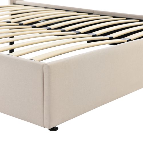 Lit Coffre 160 X 200 Cm - Lit Double Avec Sommier à Lattes - Lin Bois Métal - Beige