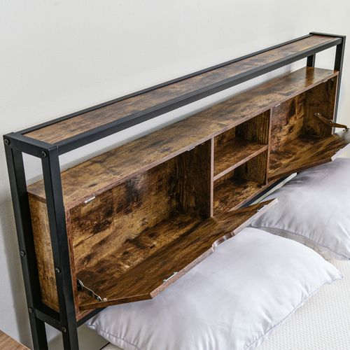 Lit Avec Rangement 140x200 Cm - Lit Double Métal Avec Tête De Lit Et Sommier à Lattes - Noir