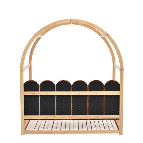 Lit Gigogne 140x200 Cm Cabane Enfant Avec Toit Arqué Et Coussins Velours, Pin, Naturel/orange