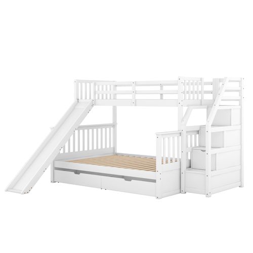 Lit Superposé 90/140x200 Cm - Lit Enfant Avec Protection Antichute Et 3 Tiroirs - Blanc