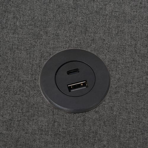 Lit Coffre 90x200 Cm - Lit Simple Avec Fonction USB - Coton Bois Métal - Gris