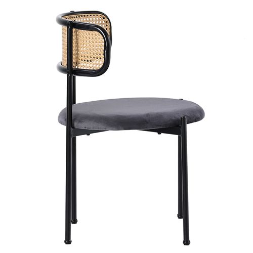 Chaises Lot De 2 Salle à Manger, Dossier En Rotin, Pieds Métal, Confort Moderne, Velours Gris