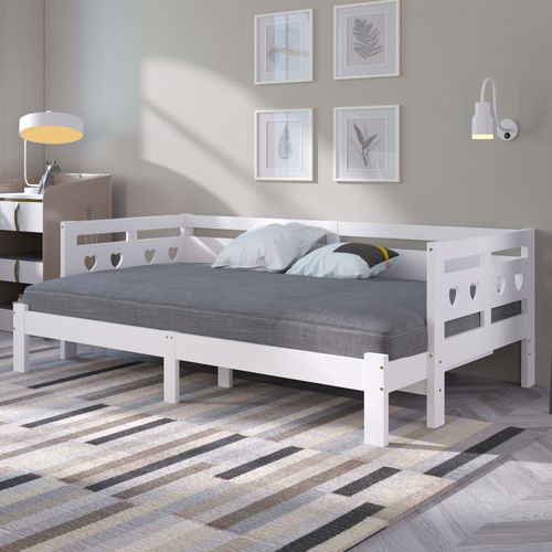 Lit Gigogne 90 X 200 Cm - Lit Banquette Avec 2e Couchage - Pin Massif Et Mdf - Blanc