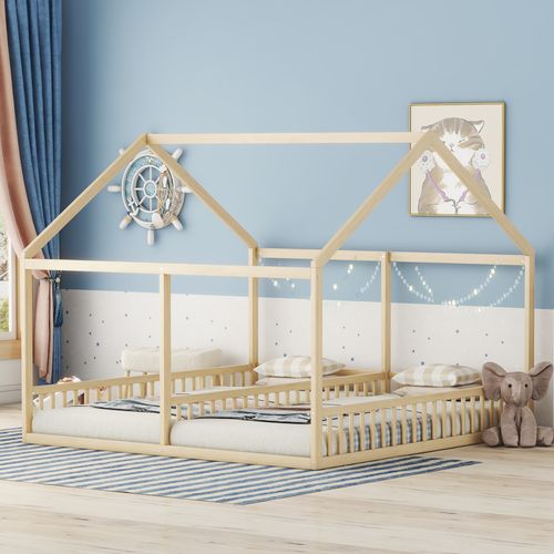 Lit Cabane 90 X 200 Cm - Lit Enfant Avec Structure En Pin - Naturel