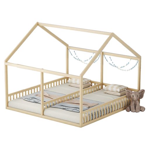 Lit Cabane 90 X 200 Cm - Lit Enfant Avec Structure En Pin - Naturel
