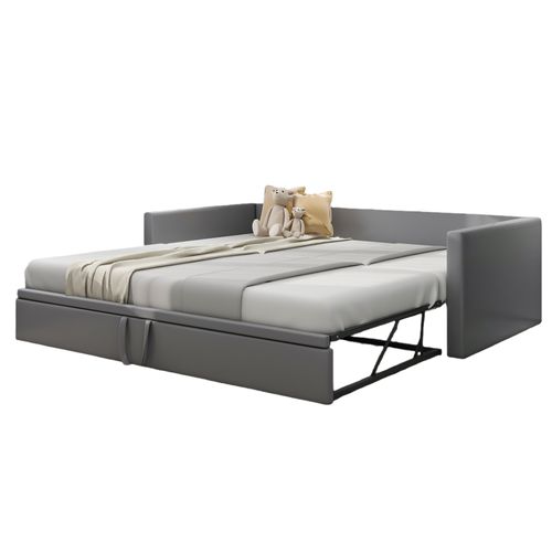 Lit Gigogne 90/180x200 Cm - Lit Multifonction Avec Sommier à Lattes, Velours Doux, Gris Clair