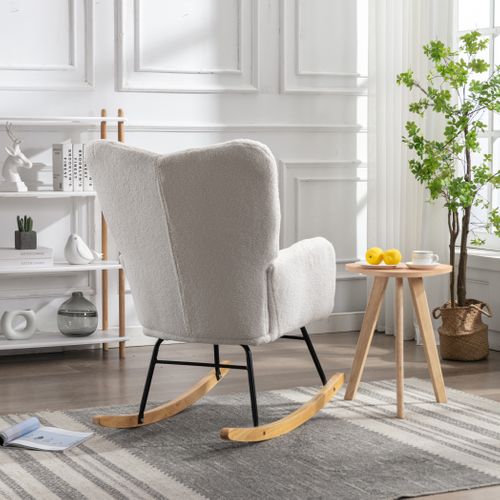 Fauteuil à Bascule En Polaire Teddy, Relax, Accoudoirs Et Siège Rembourré, Médiéval Moderne, Blanc