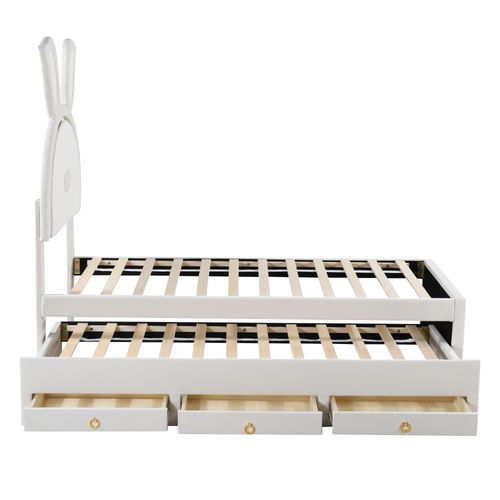 Lit Gigogne 90x200 Cm - Lit Avec Tiroirs De Rangement Et Éclairage LED Changeant, Velours Beige