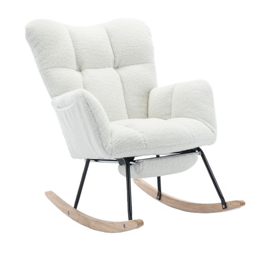 Fauteuil à Bascule - Fauteuil Relax Rembourré En Tissu Polaire Teddy Avec Accoudoirs, Blanc