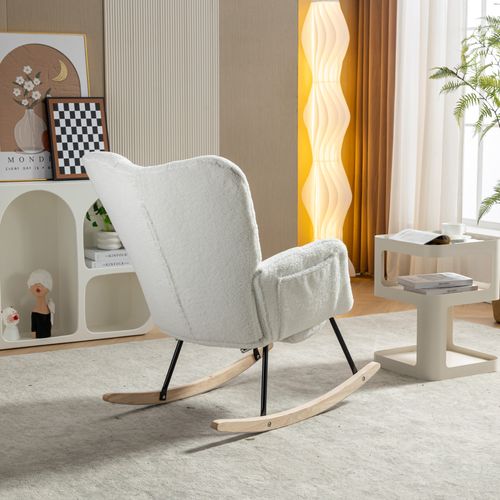Fauteuil à Bascule - Fauteuil Relax Rembourré En Tissu Polaire Teddy Avec Accoudoirs, Blanc