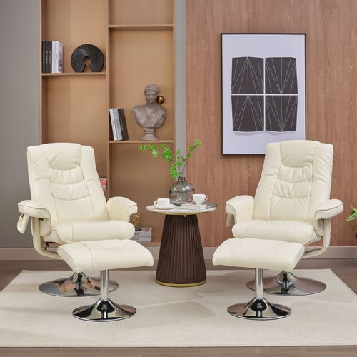 Fauteuil Relax Avec Repose-pieds Pivotant 360° - Massage Et Dossier Réglable, Simili Cuir Beige