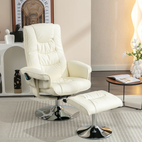 Fauteuil Relax Avec Repose-pieds Pivotant 360° - Massage Et Dossier Réglable, Simili Cuir Beige