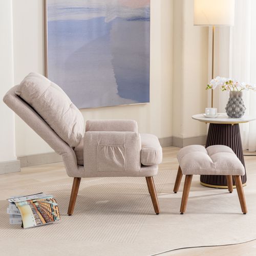 Fauteuils Mousse, Avec Dossier Réglable 5 Positions Et Repose-pieds - Beige