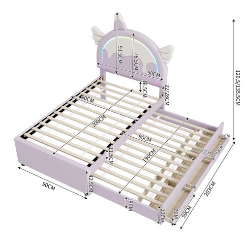Lit Gigogne 90x200 Cm - Lit Simple Enfant Avec Lit Gigogne - Pu + Mdf - Violet