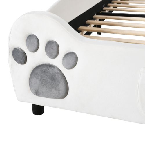 Lit Simple Pour Enfant 90x200 Cm - Lit Capitonné En Forme D'ours - Velours + Métal + Mdf - Blanc