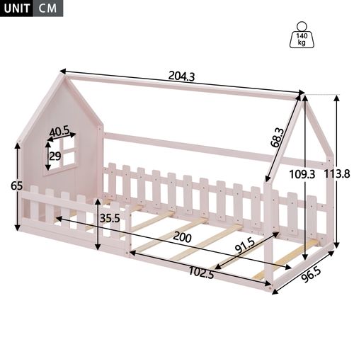 Lit Cabane 90 X 200 Cm - Lit Enfant Avec Barrières De Sécurité - Pin + Mdf - Rose