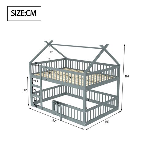 Lit Mezzanine 140x200 Cm Enfant Avec Barrière De Sécurité Et Traverses - Sommier Libre - Gris