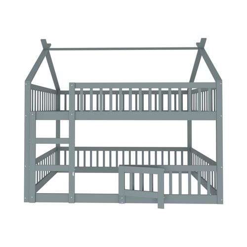 Lit Mezzanine 140x200 Cm Enfant Avec Barrière De Sécurité Et Traverses - Sommier Libre - Gris