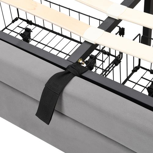 Lit Coffre 140x190 Cm - Lit Coffre Hydraulique Avec 2 Tiroirs Et Sommier à Lattes - Velours - Gris