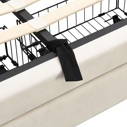 Lit Coffre 140x190 Cm – Coffre Hydraulique Avec 2 En 1 Tiroir Et Sommier à Lattes, Velours, Beige