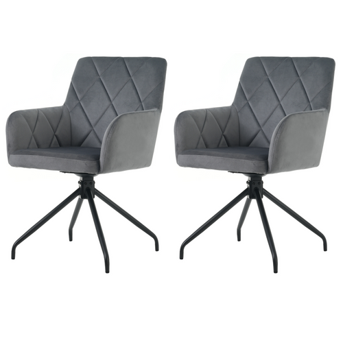 Chaises Lot De 2 Pivotante 360°, Accoudoirs, Assise Velours Rembourrée, Pieds Métal, Gris Foncé