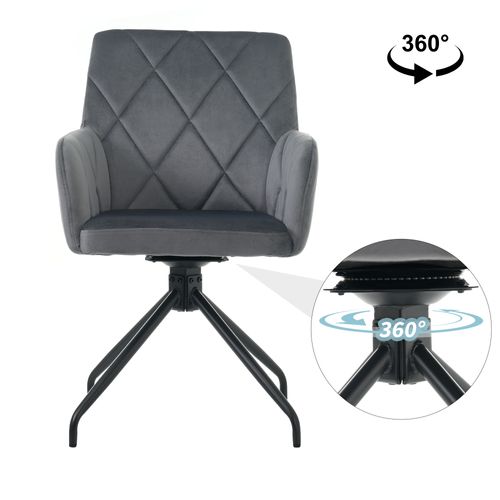 Chaises Lot De 2 Pivotante 360°, Accoudoirs, Assise Velours Rembourrée, Pieds Métal, Gris Foncé