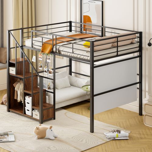 Lit Mezzanine Enfant 140x200 Cm - Échelle De Sécurité Et Rangement Intégré, Métal Robuste, Noir