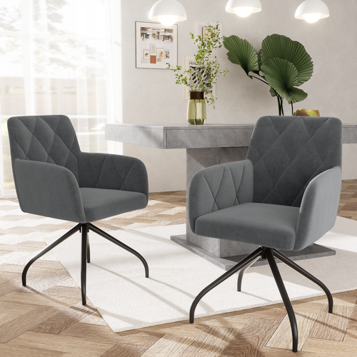 Chaises Lot De 4 Pivotante 360°, Accoudoirs, Assise Velours Rembourrée, Pieds Métal, Gris Foncé