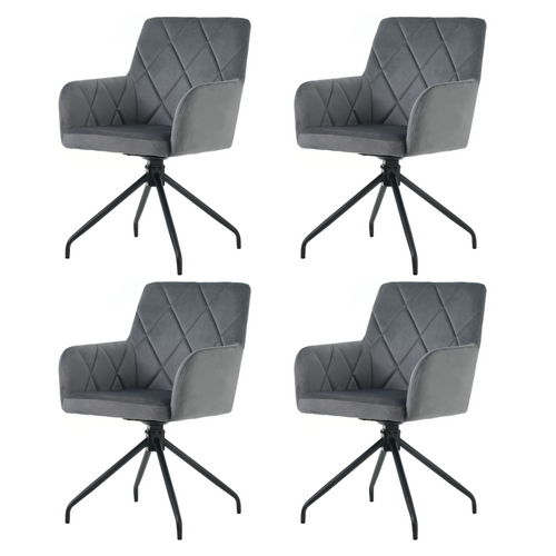 Chaises Lot De 4 Pivotante 360°, Accoudoirs, Assise Velours Rembourrée, Pieds Métal, Gris Foncé