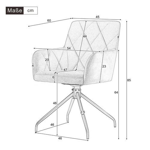 Chaises Lot De 4 Pivotante 360°, Accoudoirs, Assise Velours Rembourrée, Pieds Métal, Gris Foncé