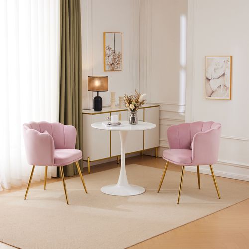 Chaises Lot De 2 - Accoudoirs Et Dossier Pétales En Velours, Pieds En Métal Doré - Rose