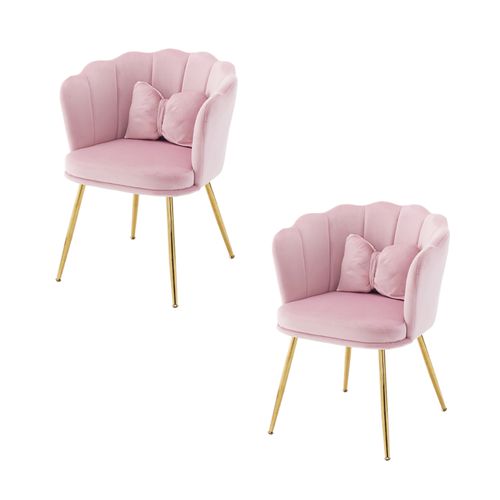 Chaises Lot De 2 - Accoudoirs Et Dossier Pétales En Velours, Pieds En Métal Doré - Rose