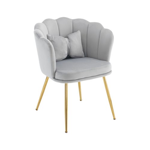 Chaises Lot De 2 Velours Moderne Capitonnée Avec Dossier Pétale Et Coussin, Pieds Métal Doré, Gris