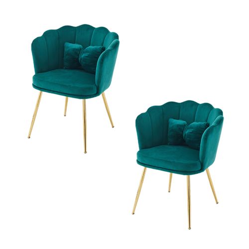 Chaises Lot De 2 Velours Moderne Capitonnée Avec Dossier Pétale Et Coussin, Pieds Métal Doré, Vert