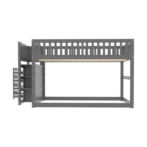 Lit Superposé 140x200 Cm - Lit Junior Avec Rangement Ouvert, Cadre Bois Avec Protection, Gris