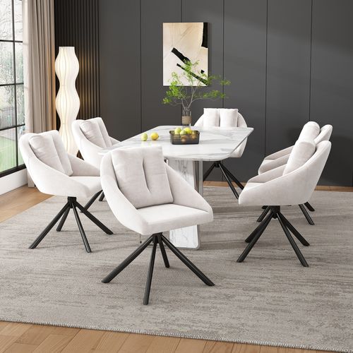 Chaises Lot De 2 Pivotante Ergonomique Avec Dossiers Rembourrés Et Structure Métal, Velours Beige