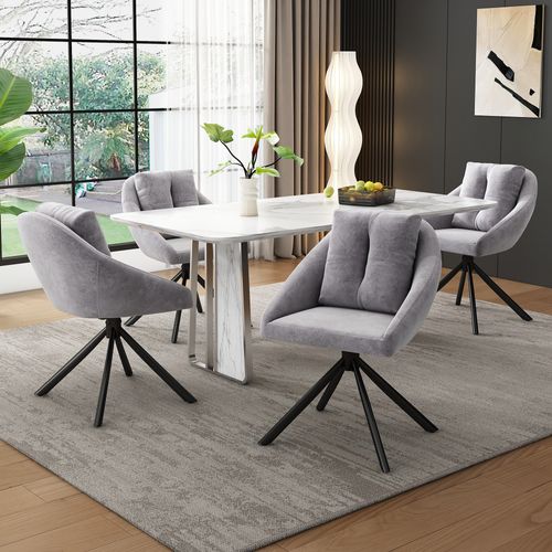 Chaises Lot De 4 Salle à Manger Pivotante En Velours Avec Dossier Ergonomique Et Coussins, Gris