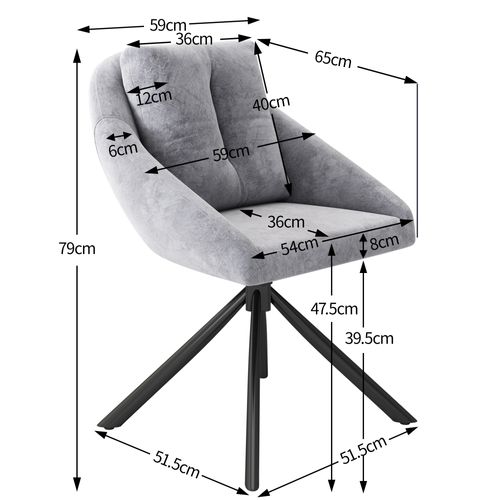 Chaises Lot De 4 Salle à Manger Pivotante En Velours Avec Dossier Ergonomique Et Coussins, Gris