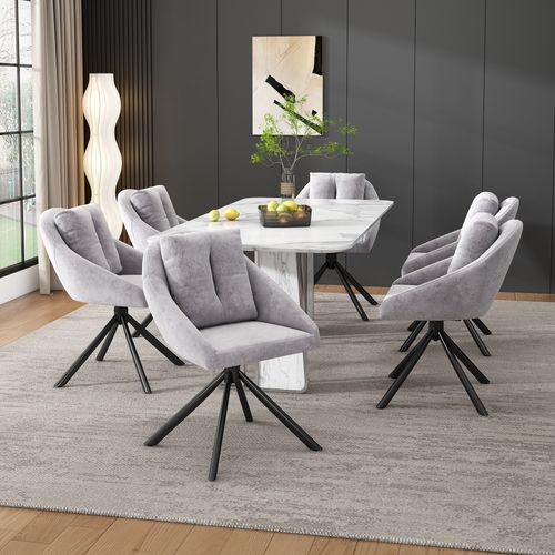 Chaises Lot De 6 Salle à Manger Pivotante En Velours Avec Dossier Ergonomique Et Coussins, Gris