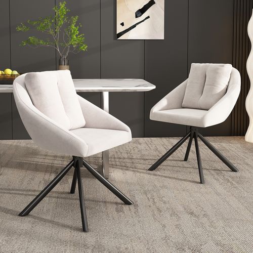 Chaises Lot De 4 Pivotante Ergonomique Avec Dossiers Rembourrés Et Structure Métal, Velours Beige