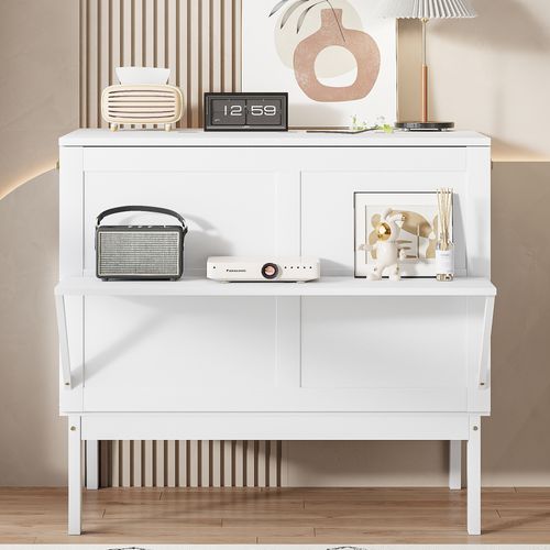 Lit Escamotable Ado - Lit Mural 90x200 Cm, Lit Pliable Vertical Avec Sommier, Bois Blanc