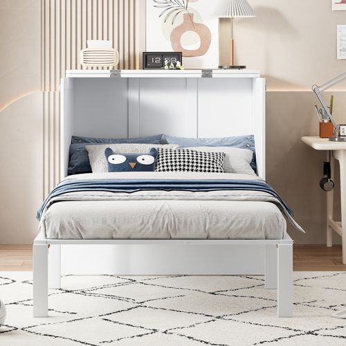 Lit Escamotable Ado - Lit Mural 90x200 Cm, Lit Pliable Vertical Avec Sommier, Bois Blanc