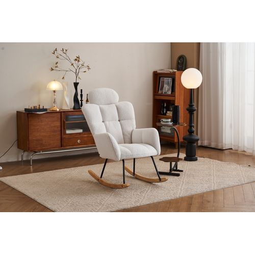 Fauteuil à Bascule Relax Rembourré En Tissu Polaire Teddy - Accoudoirs Et Repose-pieds, Blanc