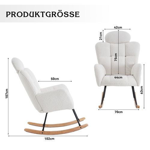 Fauteuil à Bascule Relax Rembourré En Tissu Polaire Teddy - Accoudoirs Et Repose-pieds, Blanc