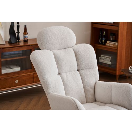 Fauteuil à Bascule Relax Rembourré En Tissu Polaire Teddy - Accoudoirs Et Repose-pieds, Blanc