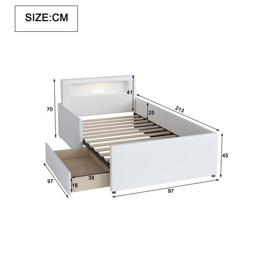 Lit 90x200 Cm Enfant Capitonné Avec Veilleuse, USB, Simili + Métal + Contreplaqué + Mdf Blanc