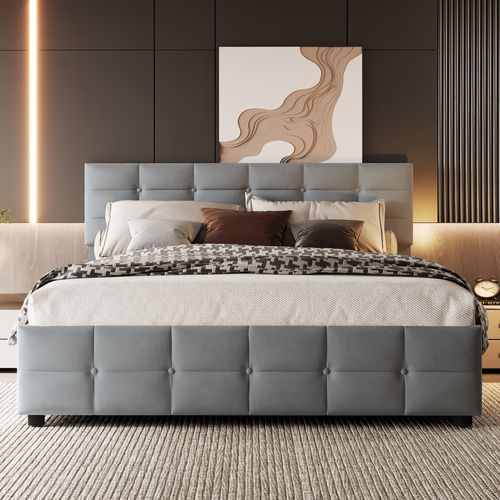 Lit Coffre 180x200 Cm - Lit Hydraulique, Rangement Et Sommier à Lattes, Velours Gris