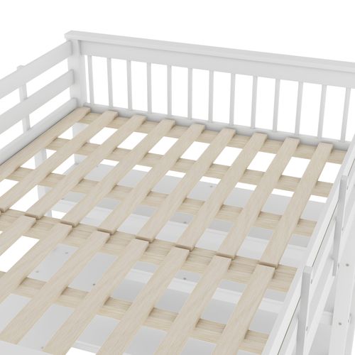 Lit Mezzanine 140 X 200 Cm - Lit Enfant Avec Bureau Et Rangements - Pin + Mdf - Blanc