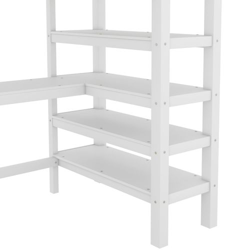 Lit Mezzanine 90 X 200 Cm - Lit Enfant Avec Bureau Et Rangements - Pin + Mdf - Blanc